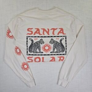 Santa Solar El Paso Texas Womens Medium Crop Top Long Sleeve Tan Raw Sun Graphic